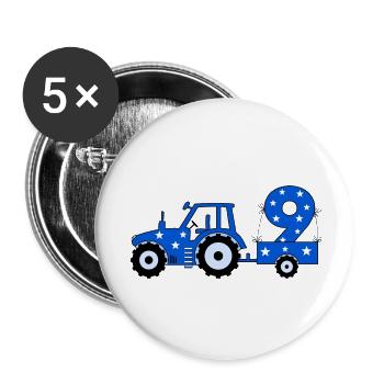 9th Birthday Tractor - Buttons small 1''/25 mm (5-pack) - white - Front