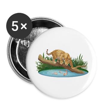 Chasse au léopard dans l’eau - Lot de 5 petits badges (25 mm) - blanc - Devant