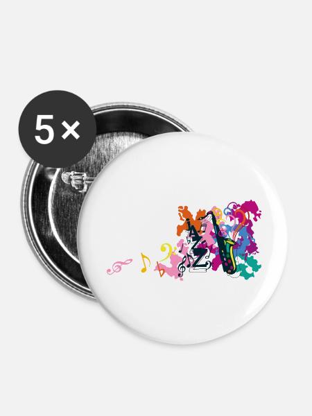 Saxophonmusik Note CLE Sol Fantasy - Buttons klein 25 mm (5er Pack) - Weiß