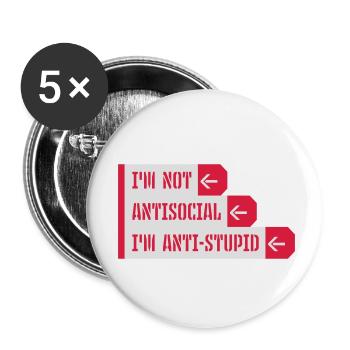 not antisocial anti stupid - Buttons small 1''/25 mm (5-pack) - white - Front