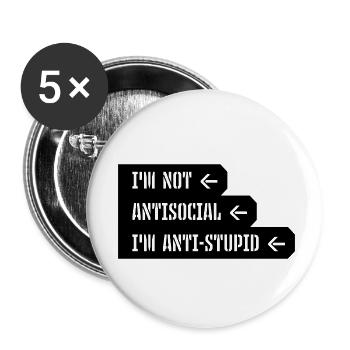 not antisocial anti stupid - Buttons small 1''/25 mm (5-pack) - white - Front