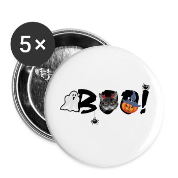 Lustiges Halloween Banner mit schwarzer Katze - Buttons klein 25 mm (5er Pack) - Weiß - Vorne