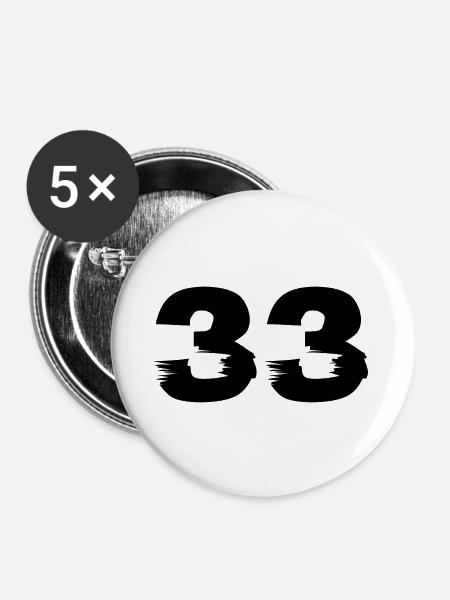 33 Zahl - Buttons klein 25 mm (5er Pack) - Weiß