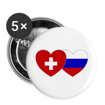 Suisse Russie Flag Coeur - Lot de 5 petits badges (25 mm) - blanc - Devant