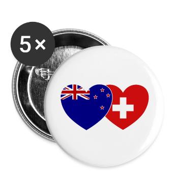 Cœur de drapeau suisse de Nouvelle-Zélande - Lot de 5 petits badges (25 mm) - blanc - Devant