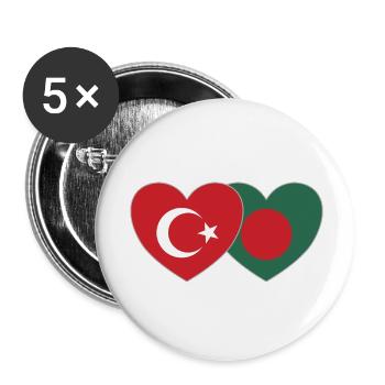 Turkey Bangladesh Flag Heart - Buttons small 1''/25 mm (5-pack) - white - Front