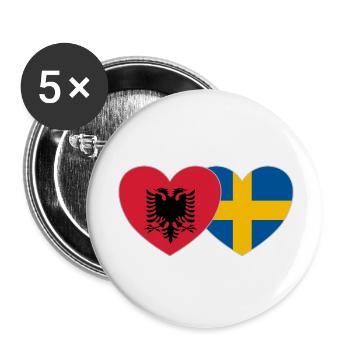 Albanie Suède Drapeau Coeur - Lot de 5 petits badges (25 mm) - blanc - Devant