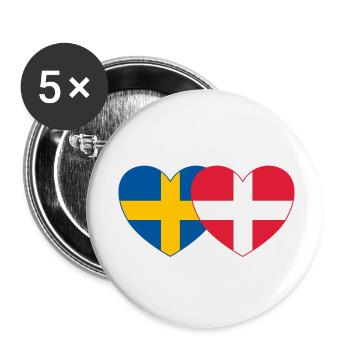 Sweden Denmark Flag Heart - Buttons small 1''/25 mm (5-pack) - white - Front