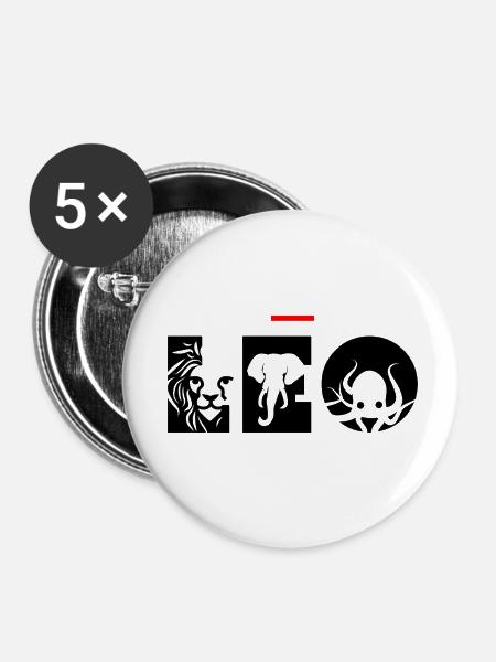 Vorname Leo – Tierbuchstaben - Buttons klein 25 mm (5er Pack) - Weiß