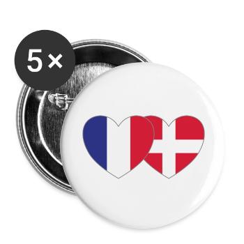 France Denmark Flag Heart - Buttons small 1''/25 mm (5-pack) - white - Front