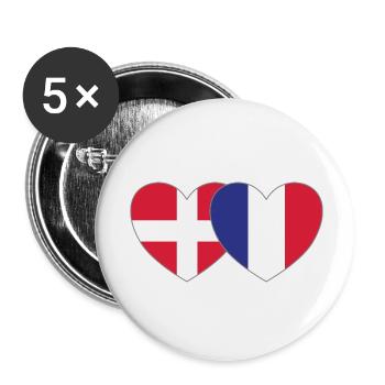 Denmark France Flag Heart - Buttons small 1''/25 mm (5-pack) - white - Front