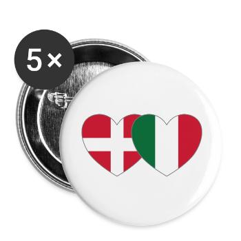 Denmark Italy Flag Heart - Buttons small 1''/25 mm (5-pack) - white - Front