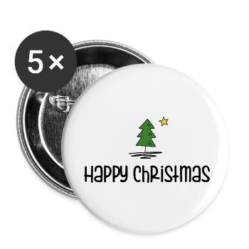 Happy Christmas - Buttons klein 25 mm (5er Pack) - Weiß - Vorne