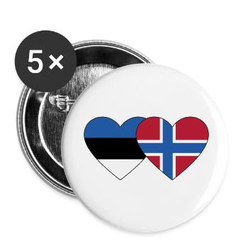Estonia Norway Flag Heart - Buttons small 1''/25 mm (5-pack) - white - Front