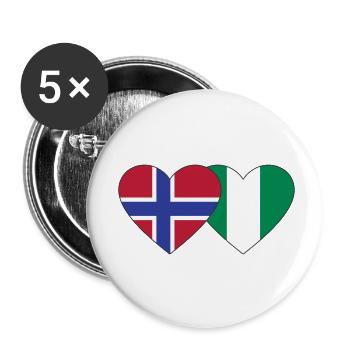 Norway Nigeria Flag Heart - Buttons small 1''/25 mm (5-pack) - white - Front