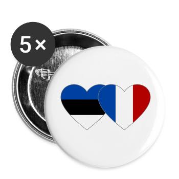 Estonia France Flag Heart - Buttons small 1''/25 mm (5-pack) - white - Front