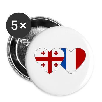 Géorgie France Drapeau Coeur - Lot de 5 petits badges (25 mm) - blanc - Devant