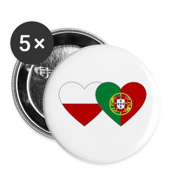 Polen Portugal Flagge Herz - Buttons klein 25 mm (5er Pack) - Weiß - Vorne