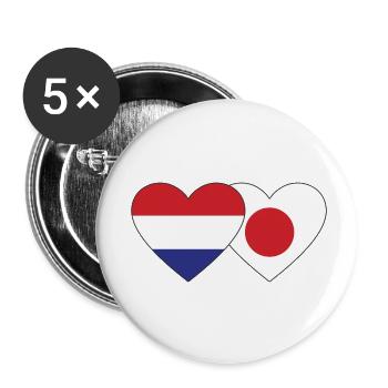 Holland Japan Flag Heart - Buttons small 1''/25 mm (5-pack) - white - Front
