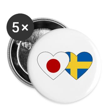 Japan Sweden Flag Heart - Buttons small 1''/25 mm (5-pack) - white - Front