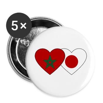 Morocco Japan Flag Heart - Buttons small 1''/25 mm (5-pack) - white - Front