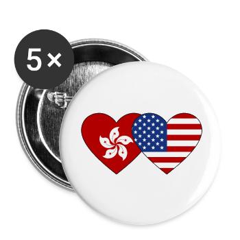 Hong Kong USA Flag Heart - Buttons small 1''/25 mm (5-pack) - white - Front