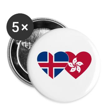Iceland Hong Kong Flag Heart - Buttons small 1''/25 mm (5-pack) - white - Front