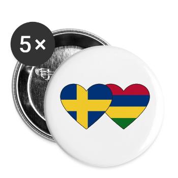 Sweden Mauritius Flag Heart - Buttons small 1''/25 mm (5-pack) - white - Front