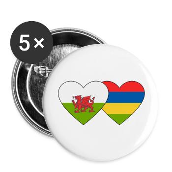 Wales Mauritius Flag Heart - Buttons small 1''/25 mm (5-pack) - white - Front