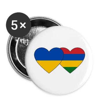Ukraine Mauritius Flag Heart - Buttons small 1''/25 mm (5-pack) - white - Front