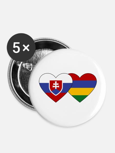 Slowakei Mauritius Flagge Herz - Buttons klein 25 mm (5er Pack) - Weiß