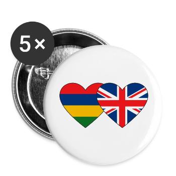 Mauritius England Flag Heart - Buttons small 1''/25 mm (5-pack) - white - Front
