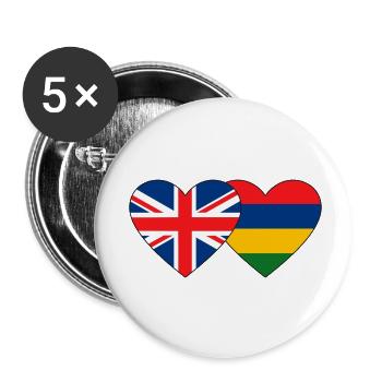 England Mauritius Flag Heart - Buttons small 1''/25 mm (5-pack) - white - Front