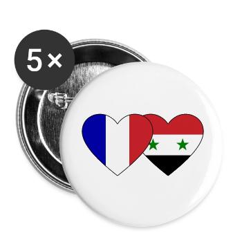 France Syrie drapeau coeur - Lot de 5 petits badges (25 mm) - blanc - Devant