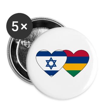 Israel Mauritius Flag Heart - Buttons small 1''/25 mm (5-pack) - white - Front