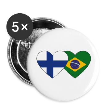 Finland Brazil Flag Heart - Buttons small 1''/25 mm (5-pack) - white - Front