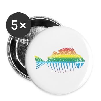 Poisson - Lot de 5 petits badges (25 mm) - blanc - Devant