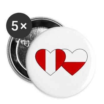 Pérou Pologne Cœur Drapeau - Lot de 5 petits badges (25 mm) - blanc - Devant