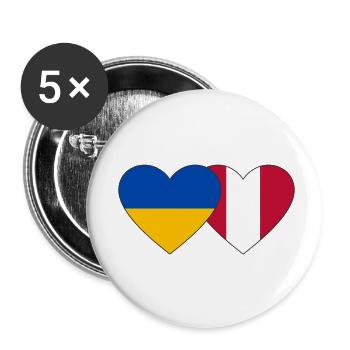 Ukraine Pérou Drapeau du Cœur - Lot de 5 petits badges (25 mm) - blanc - Devant