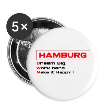 Hambourg Travailler dur - Lot de 5 petits badges (25 mm) - blanc - Devant