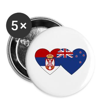 Serbia New Zealand Heart Flag - Buttons small 1''/25 mm (5-pack) - white - Front