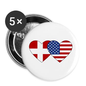 Denmark USA Flag Heart - Buttons small 1''/25 mm (5-pack) - white - Front