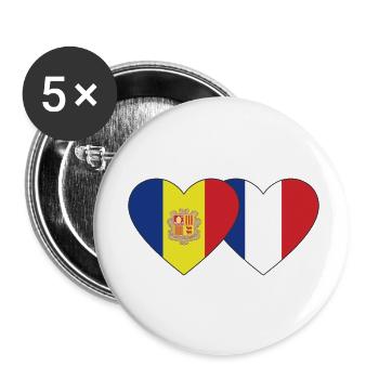 Andorra France Flag Heart - Buttons small 1''/25 mm (5-pack) - white - Front