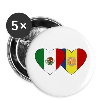 Mexico Andorra Flag Heart - Buttons small 1''/25 mm (5-pack) - white - Front