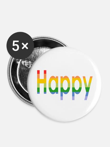 Feliz - Glücklich - Buttons klein 25 mm (5er Pack) - Weiß