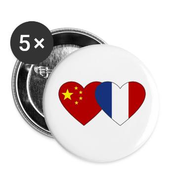 China France Heart Flag - Buttons small 1''/25 mm (5-pack) - white - Front