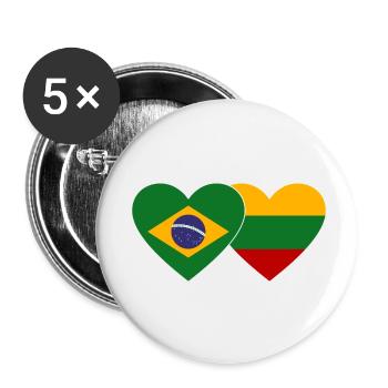 Brazil Lithuania Flag Heart - Buttons small 1''/25 mm (5-pack) - white - Front