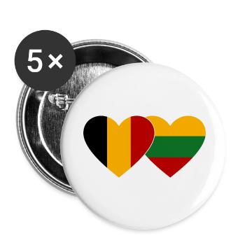 Belgium Lithuania Flag Heart - Buttons small 1''/25 mm (5-pack) - white - Front