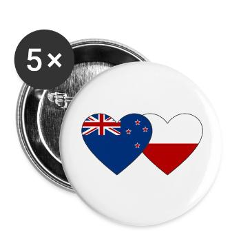 Nouvelle-Zélande Pologne Flag Heart - Lot de 5 petits badges (25 mm) - blanc - Devant