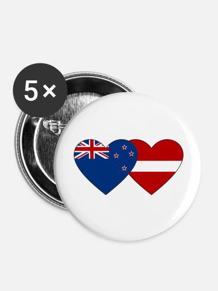 Neuseeland Lettland Flagge - Buttons klein 25 mm (5er Pack) - Weiß